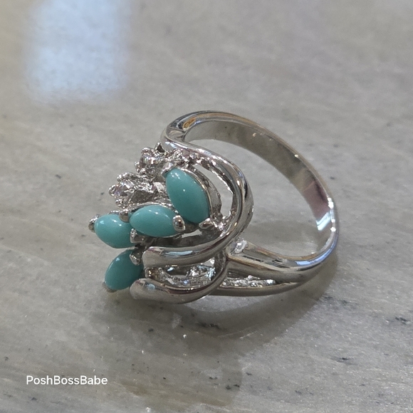 Blue stone real diamond accent stones size 5 925 sterling silver ring - Picture 5 of 15